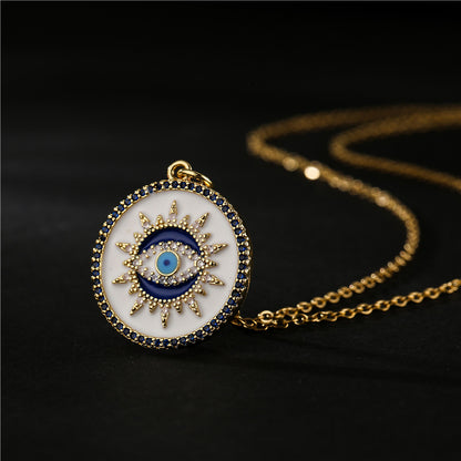 Sun Evil Eye Disc Pendant Necklace