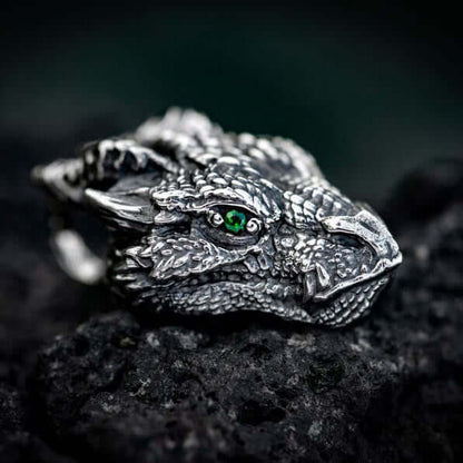 Viking Green Eye Dragon Skull Necklace