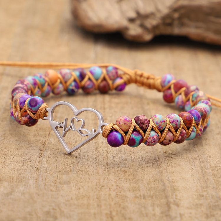 Bohemia Handwoven Purple Emperor Stone Hollow Heart Bracelet