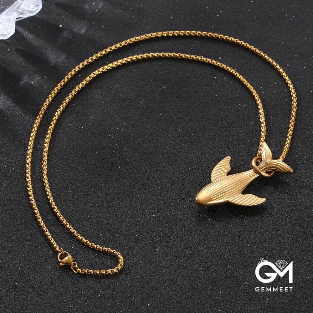 Stainless Steel Gold Silver Whale Pendant Necklace