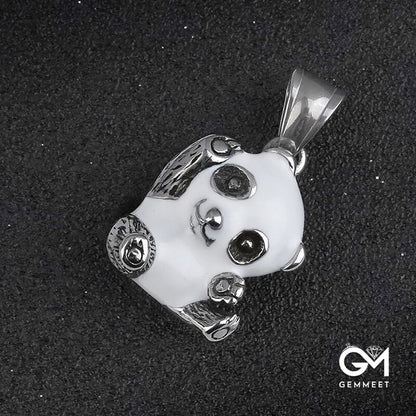 Titanium Steel Drop Glue Panda Necklace