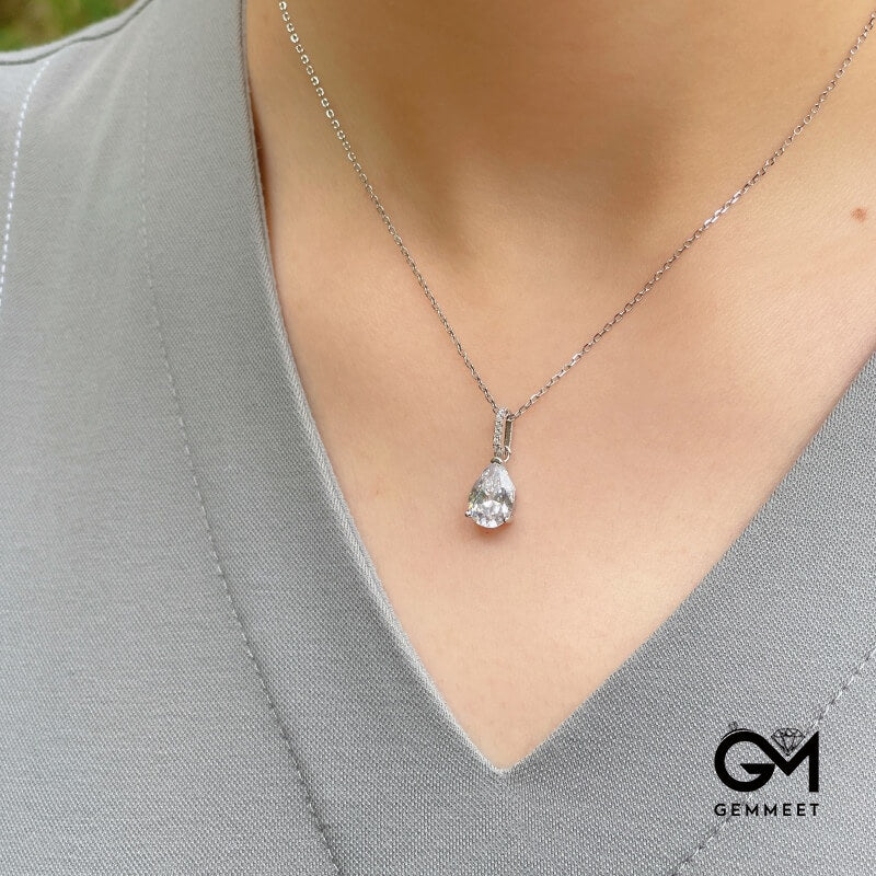 S925 Sterling Silver Claw Drop Pear Shaped Zircon Necklace