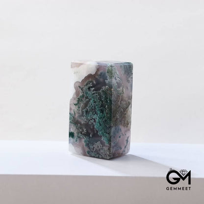 Moss Agate Geometric Cube Gemstone Decoration