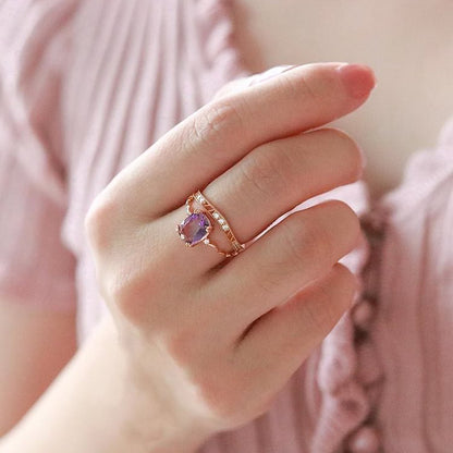 Amethyst Sugar Cube Wave Design Ring