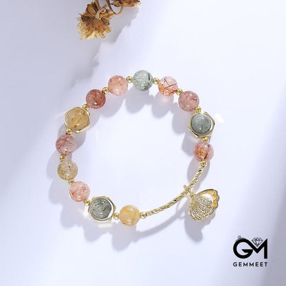 Colorful Rutilated Quartz Beaded Shell Pendant Bracelet