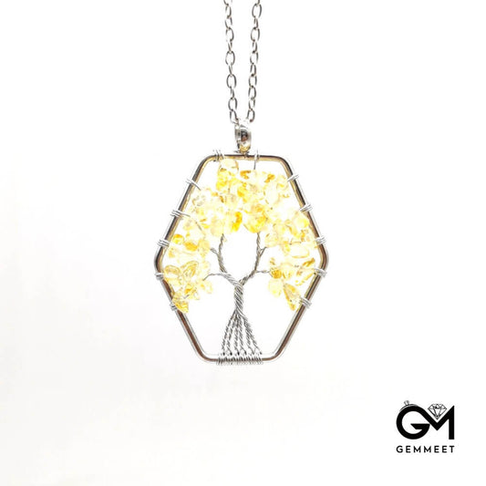 Crystal Wrapped Tree of Life Geometric Necklace