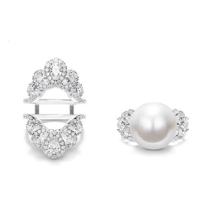 A Two-wear Artificial Mother-of-pearl Pearl Ring Heavy Industry Luxury Exaggerated All-match High Carbon Diamond Female Ring