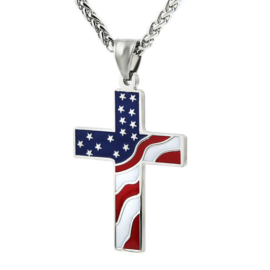 American Flag Cross Religious Jewelry Pendant Necklace