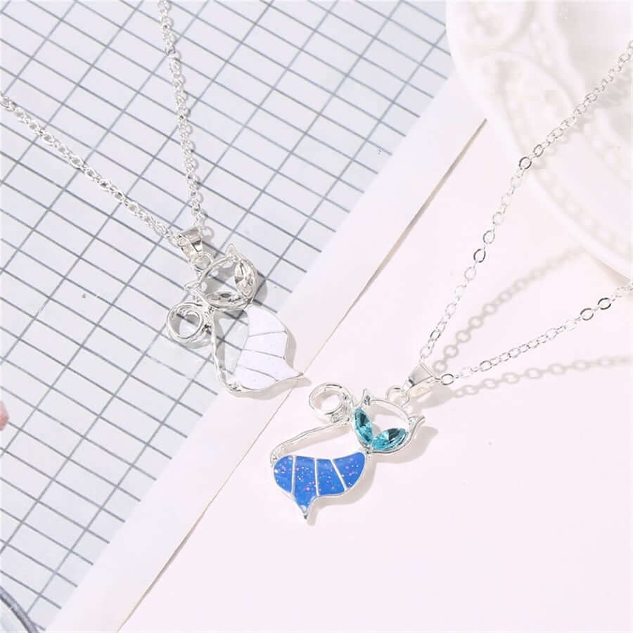 Cute Cat Silver Plated Opal Necklace