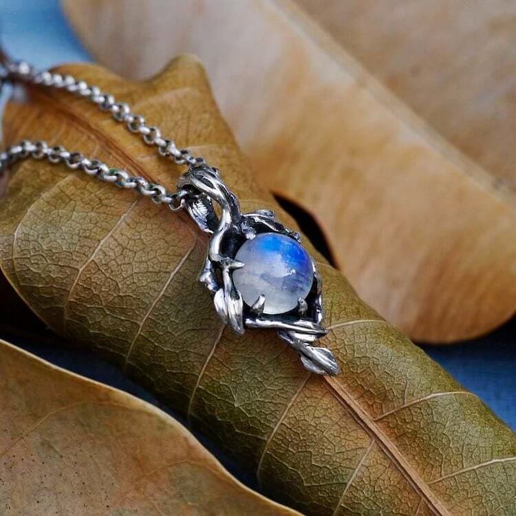 Moonstone Flame Drop Pendant Necklace