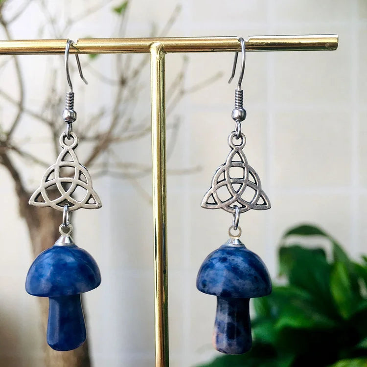 Natural Crystal Stone Cute Mushroom Shape Earrings