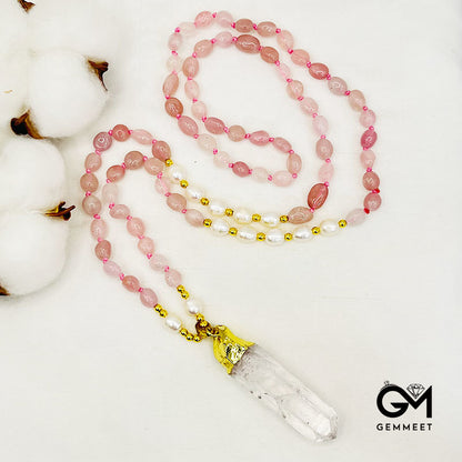 Pink River Stone Mixed Pearl Necklace