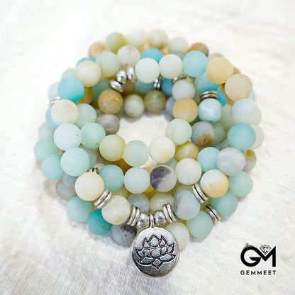 Tibetan Amazonite Stone Blessing Lotus Mala Bracelet