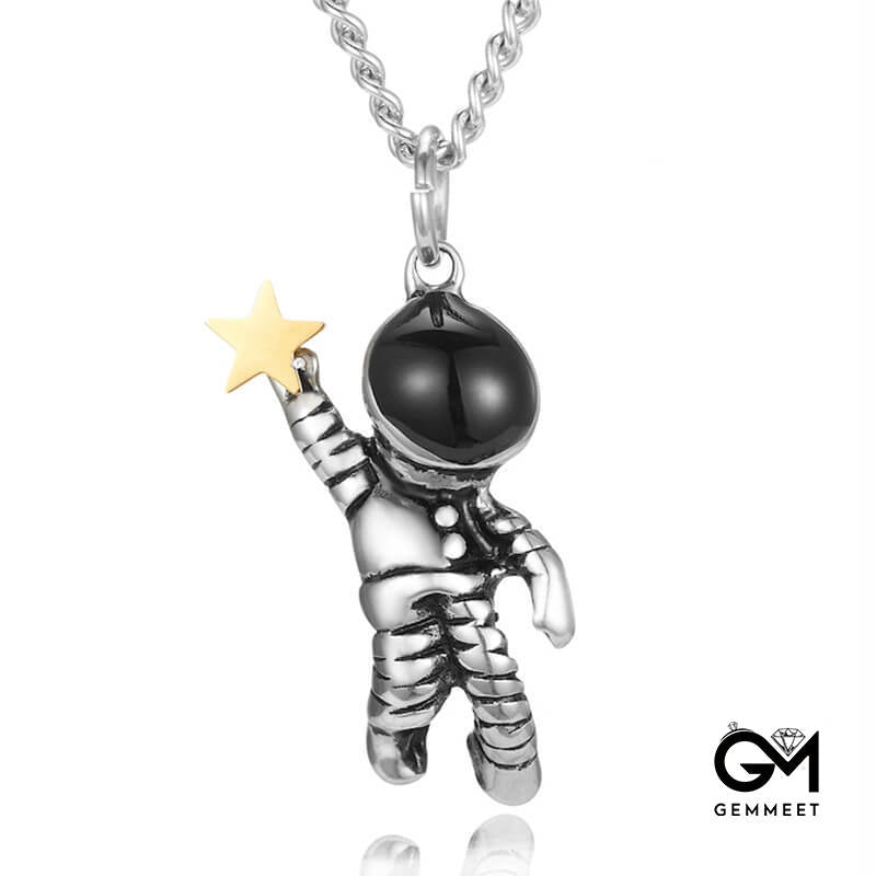 Titanium Steel Astronaut Picking Stars Necklace