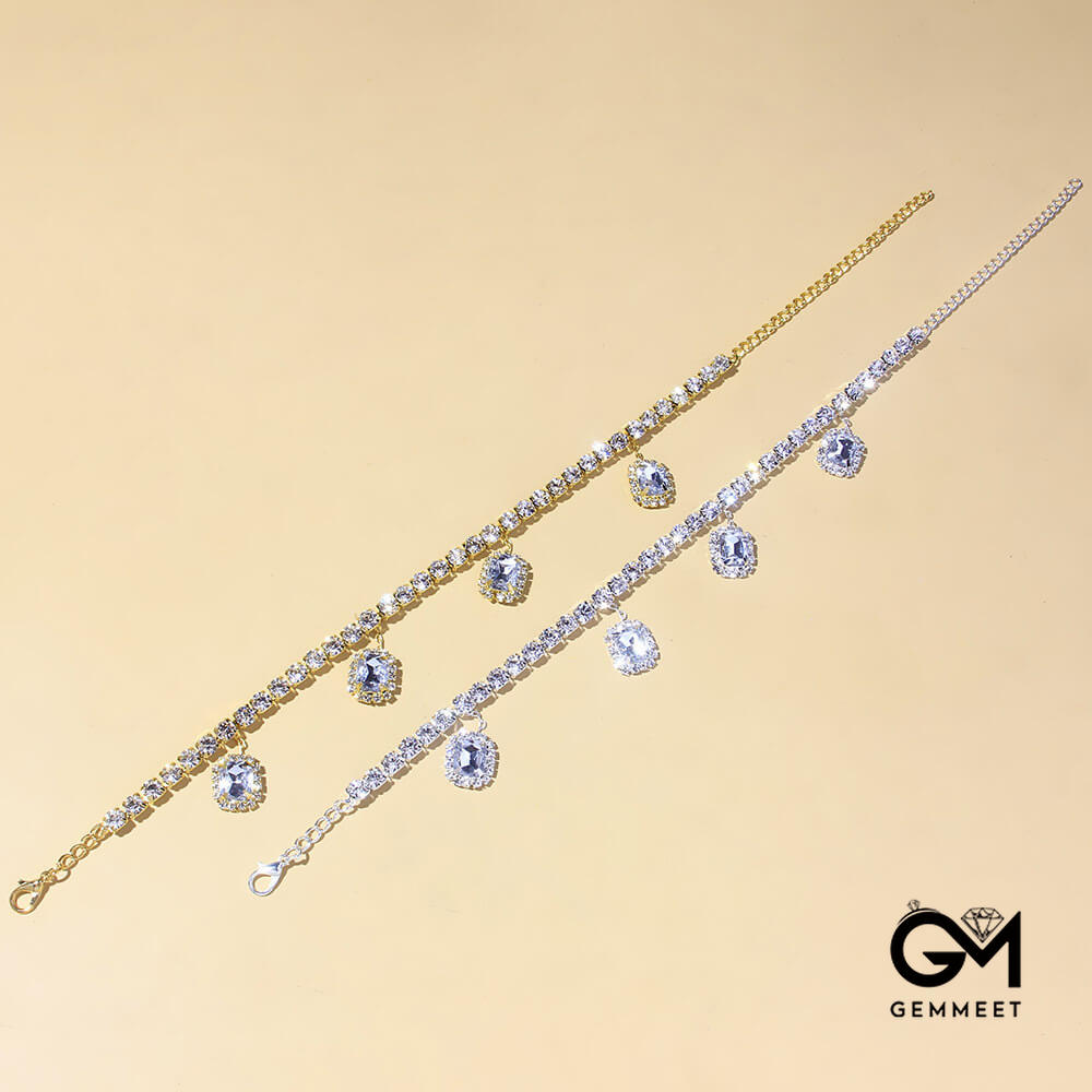 Bohemian Square Single Row Zircon Anklet