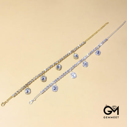 Bohemian Square Single Row Zircon Anklet