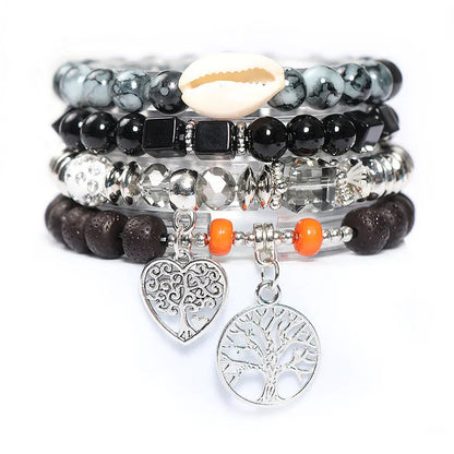 Tree Of Life Heart Pendant Beaded Bracelet Set