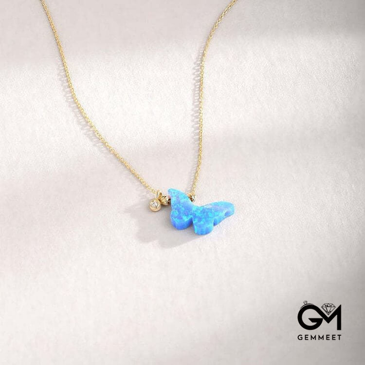 Blue Opal Butterfly Pendant Necklace