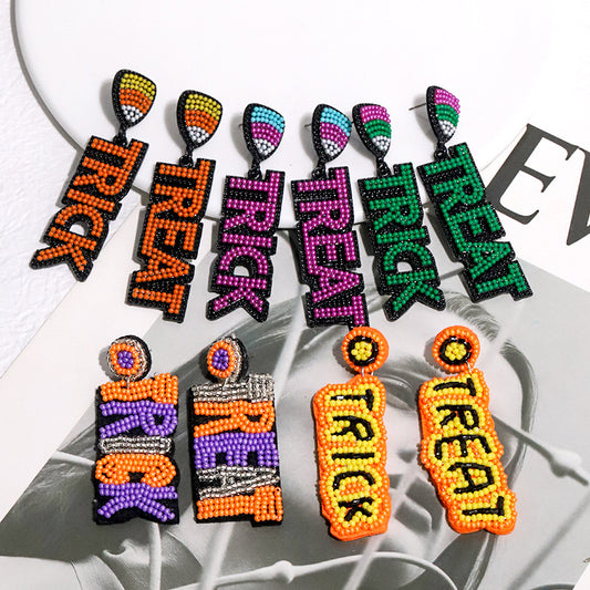 Halloween Letter TRICK Rice Bead Funny Earrings