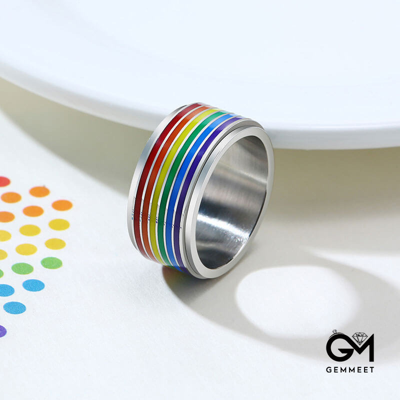 LGBT Rainbow Thick Rotatable Ring