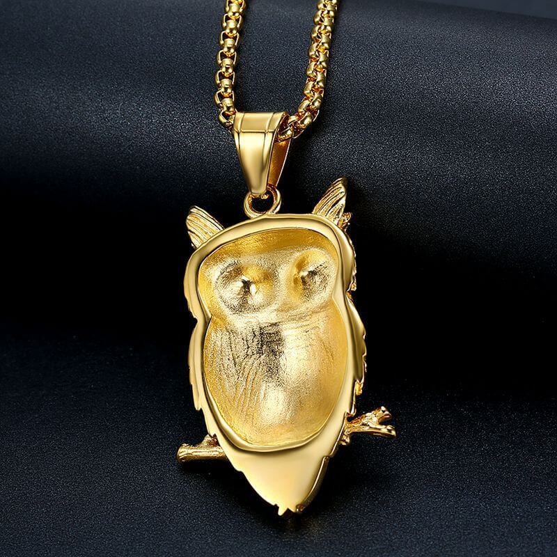 HIPHOP Jewelry Titanium Steel Gold Plated Inlaid Zircon Owl Pendant