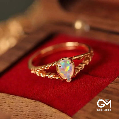 Opal Stone Gold Hollow Wheat Ring