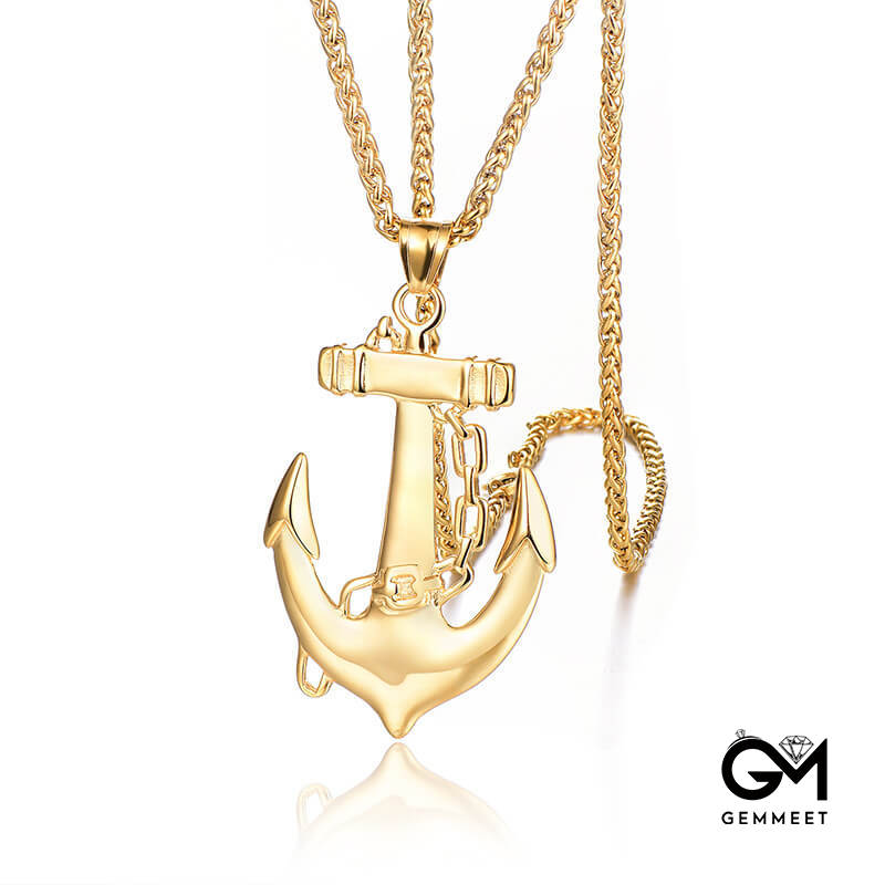 Titanium Steel Smooth Anchor Necklace for Men