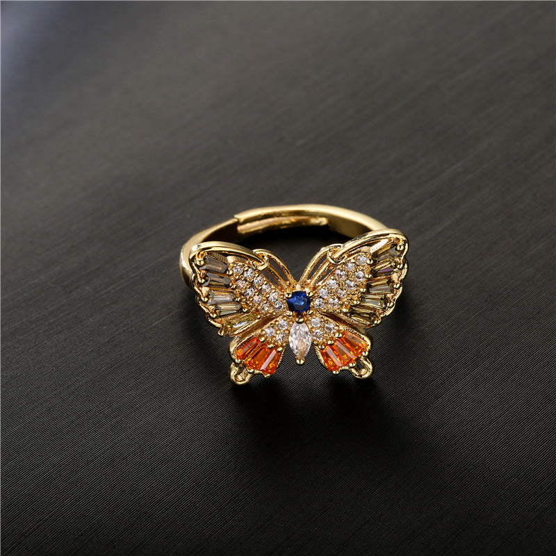 Golden Butterfly Shape Full Stones Ring