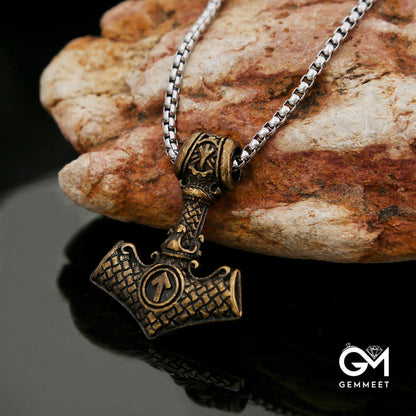 Stainless Steel Odin Thor Hammer Viking Rune Necklace