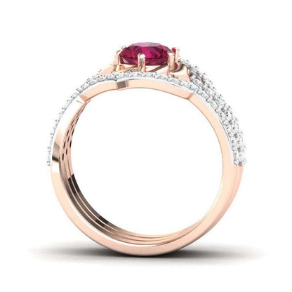 Women's 3Pcs Rose Gold Ruby Ring