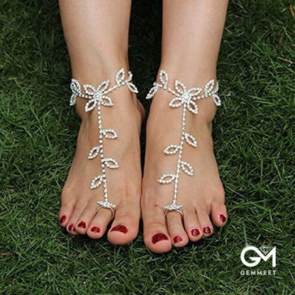 Summer Beach Leaves Zircon Anklet