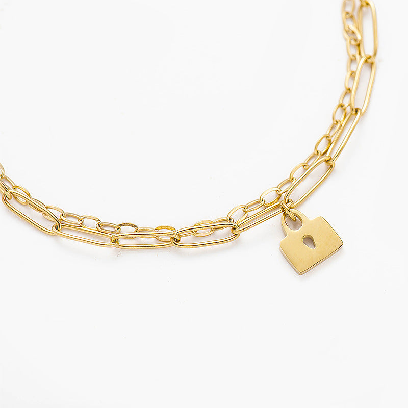 Minimalism 2 Layers Lock Shape Pendant Chain Bracelet