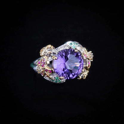 Handmade Purple Zircon Colorful Flowers Adjustable Rings