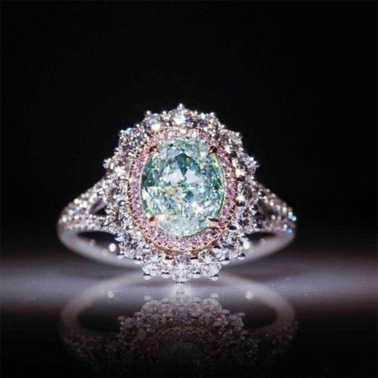 Pink Crystal Zircon Ring High-grade Inlaid Green Topaz Colored Treasure Ring