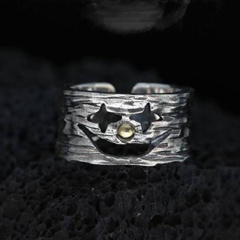 Hollow Clown Texture Thick Band Ring