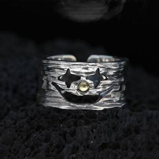 Hollow Clown Texture Thick Band Ring