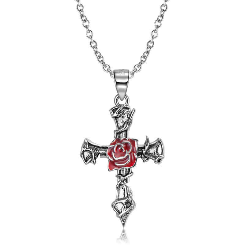 Eternal Thorn Rose Cross Necklace