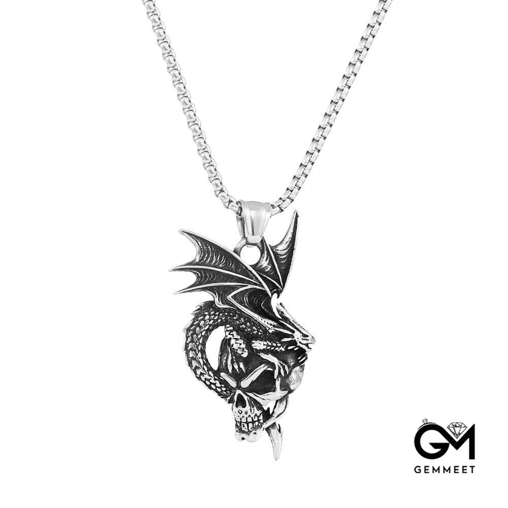 Flame Dragon Titanium Steel Skull Necklace