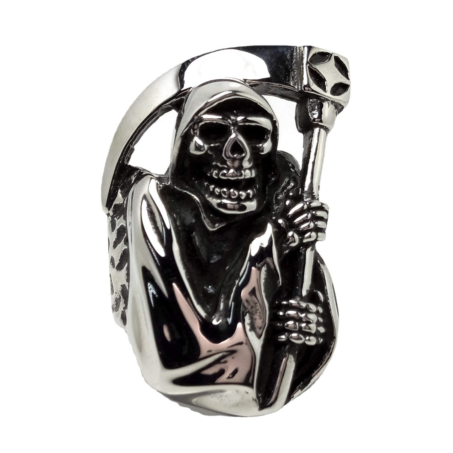 Halloween Punk Vintage Ring Polished Skull Reaper's Scythe Men's Ring