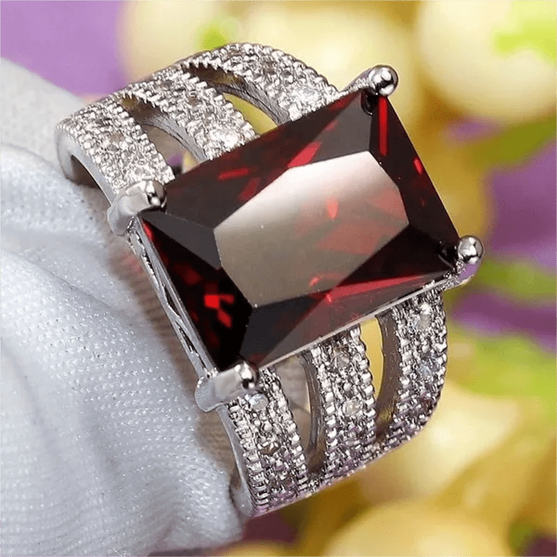 Vintage Garnet Square Ruby Zircon Ring