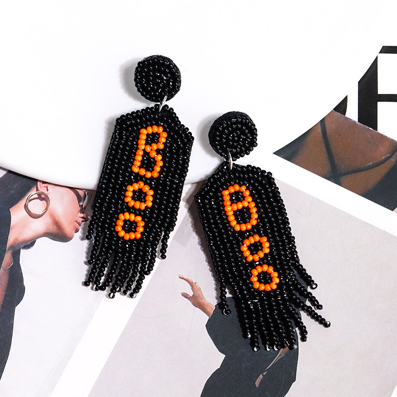 Halloween Alphabet Boo Tassel Handmade Bead Earrings