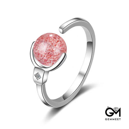 S925 Sterling Silver Strawberry Crystal Ring