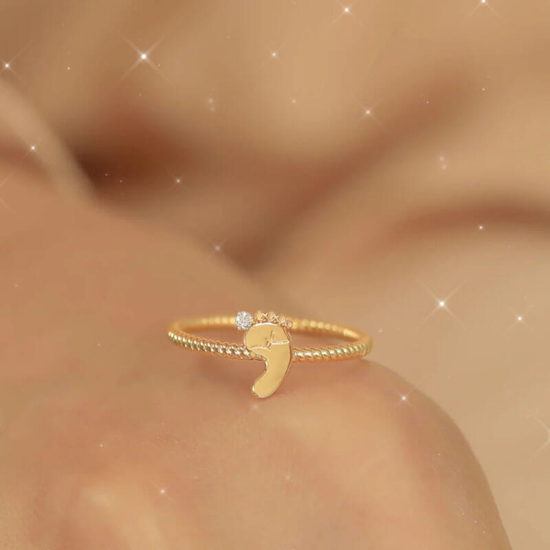 Cute Baby Feet Single Stone Adjustable Ring