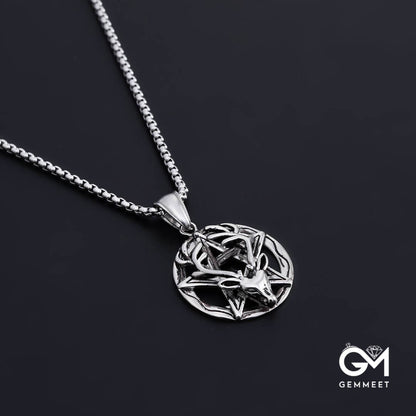 Stainless Steel Five-pointed Star Circular Antler Necklace