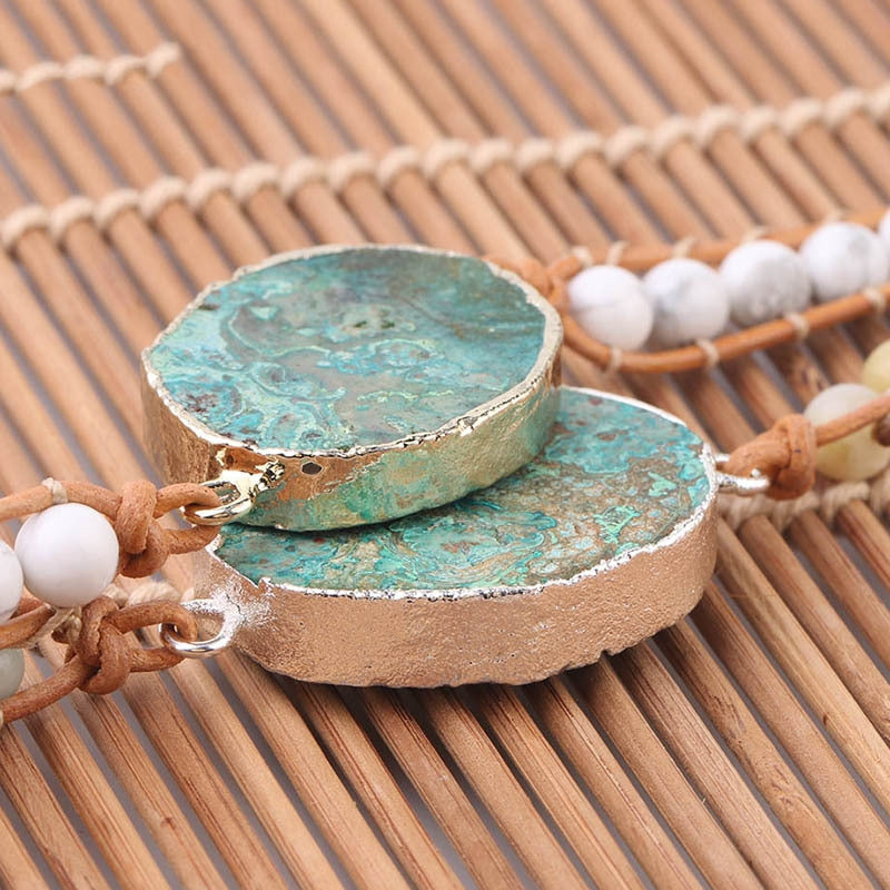 Marine Stone Agate Tablet Charm Bracelet