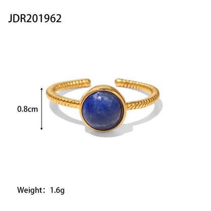 Court Vintage Titanium Steel Round Cut Lapis Lazuli Ring