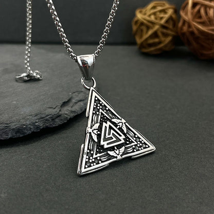 Vintage 3D Relief Triangle Stainless Steel Pendant Necklace