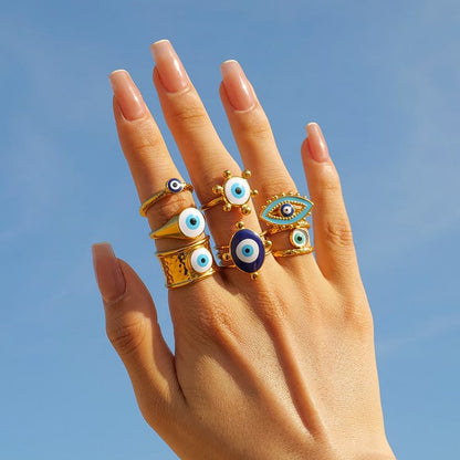 Various Evil Eye Glue Golden Adjustable Rings