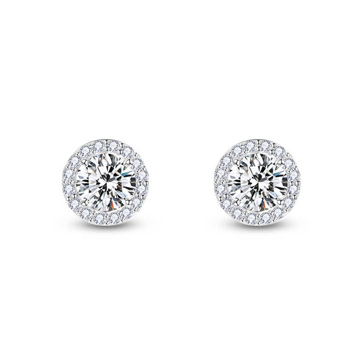 White Gold Circle Shape Full Stones Moissanite Stud Earrings