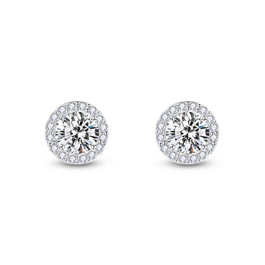 White Gold Circle Shape Full Stones Moissanite Stud Earrings